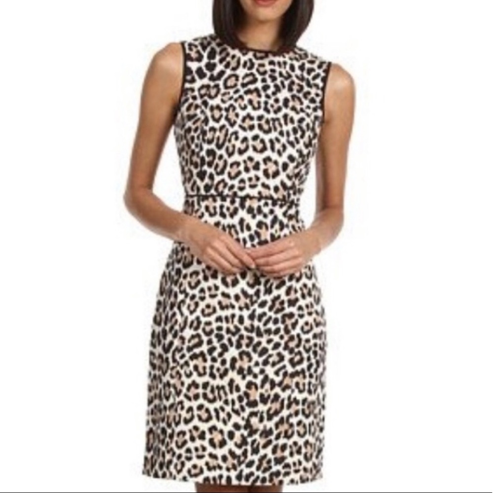 kate spade Leopard Print Sleeveless Midi Dress in Black and Tan